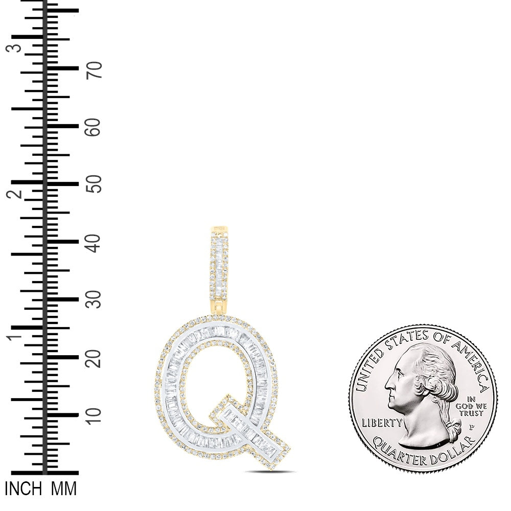0.96 Ctw Natural Diamond Block Initial Letter Aphabet Q Pendant in 10k Yellow Gold