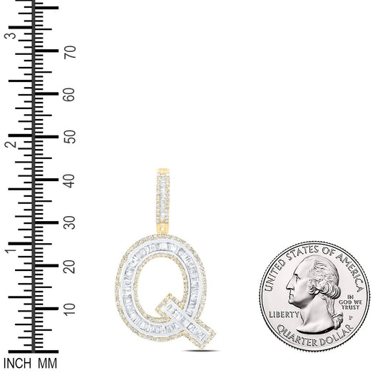 0.96 Ctw Natural Diamond Block Initial Letter Aphabet Q Pendant in 10k Yellow Gold