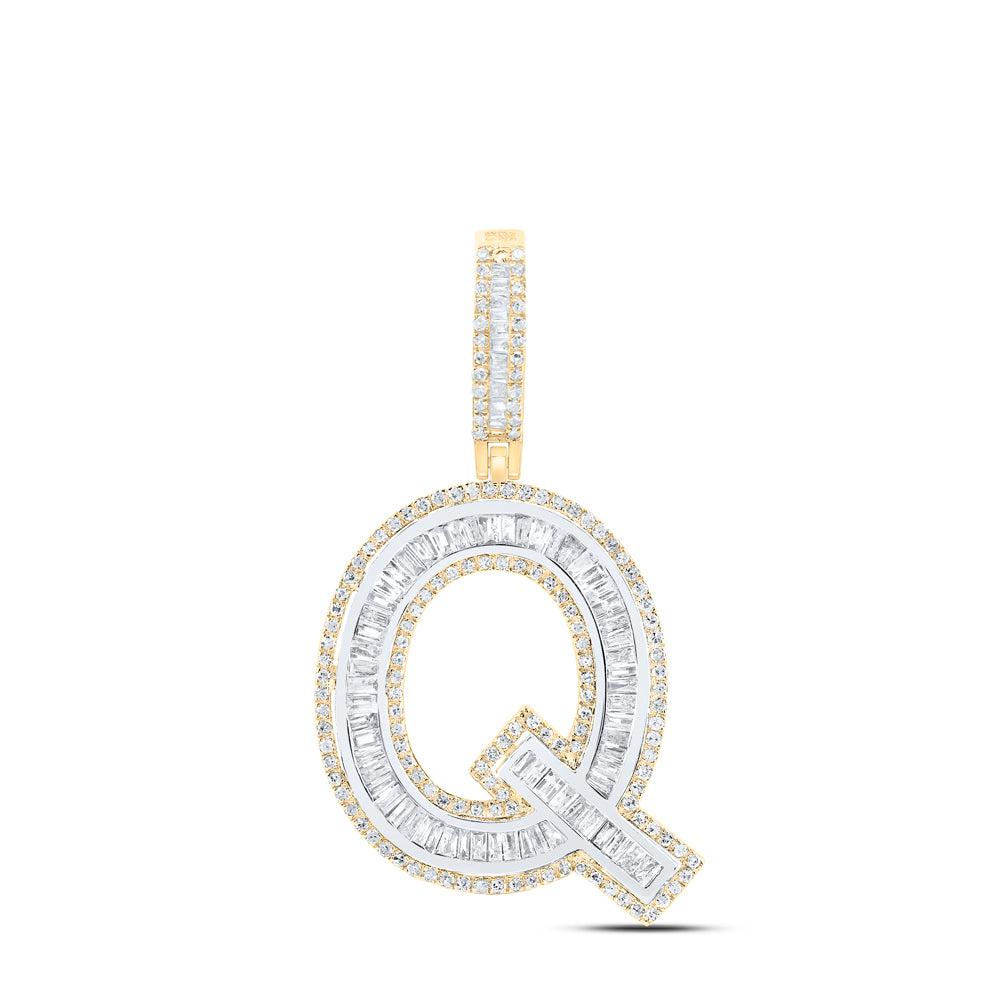 0.96 Ctw Natural Diamond Block Initial Letter Aphabet Q Pendant in 10k Yellow Gold