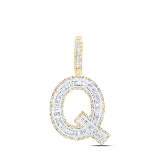 0.96 Ctw Natural Diamond Block Initial Letter Aphabet Q Pendant in 10k Yellow Gold