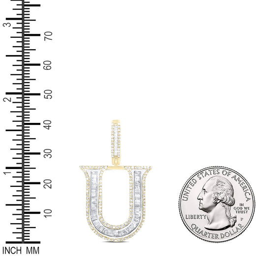 0.9 Ctw Natural Diamond Block Initial Letter Alphabet U Pendant in 10k Yellow Gold