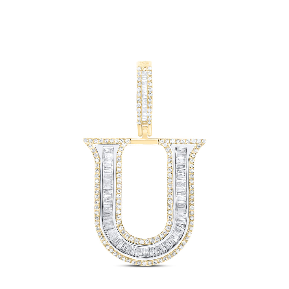 0.9 Ctw Natural Diamond Block Initial Letter Alphabet U Pendant in 10k Yellow Gold