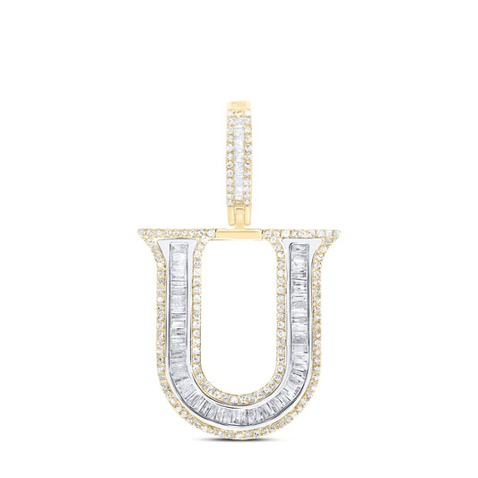 0.9 Ctw Natural Diamond Block Initial Letter Alphabet U Pendant in 10k Yellow Gold