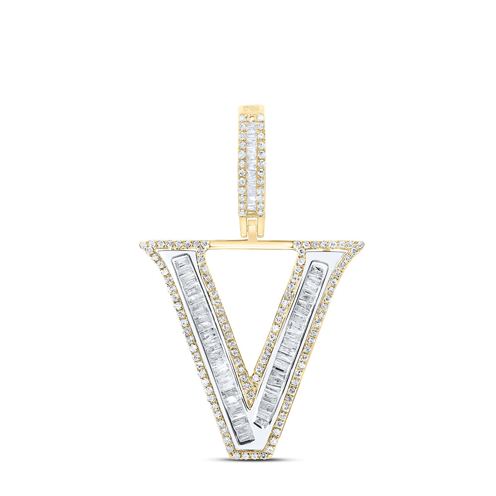 0.81 Ctw Natural Diamond Block Initial Letter Alphabet V Pendant in 10k Yellow Gold