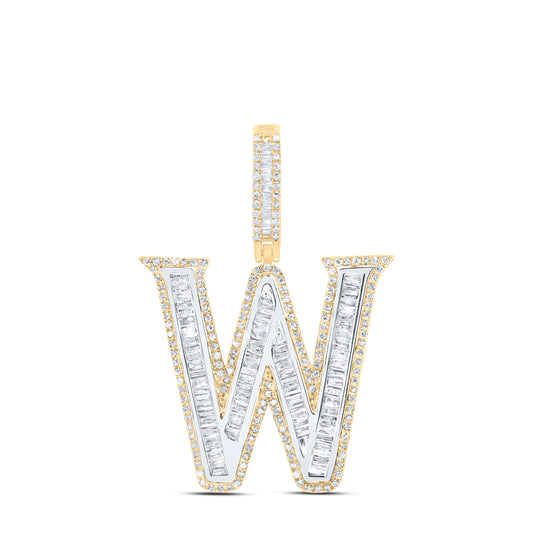 1.21 Ctw Natural Diamond Block Initial Letter Alphabet W Pendant in 10k Yellow Gold