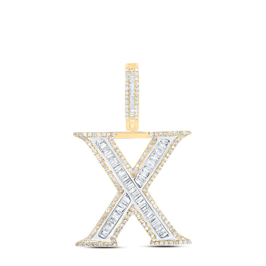 0.88 Ctw Natural Diamond Block Initial Letter Alphabet X Pendant in 10k Yellow Gold