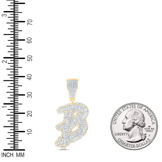 1.03 Ctw Natural Diamond Hiphop Initial Letter Alphabet B Pendant in 10K Yellow White