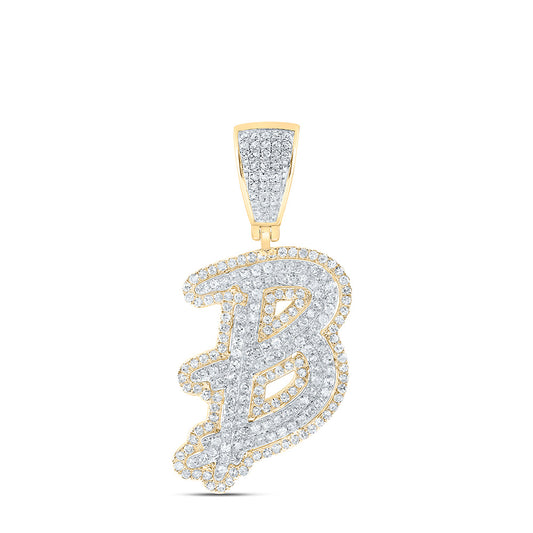 1.03 Ctw Natural Diamond Hiphop Initial Letter Alphabet B Pendant in 10K Yellow White