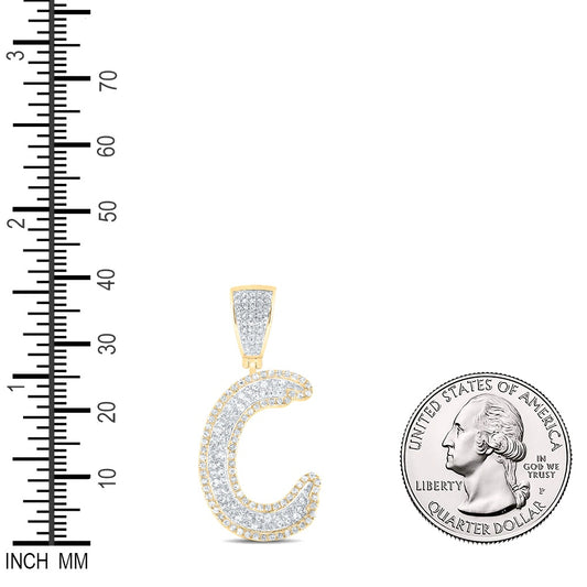 0.85 Ctw Natural Diamond Hiphop Initial Letter Alphabet C Pendant in 10K Yellow White