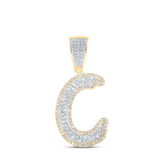 0.85 Ctw Natural Diamond Hiphop Initial Letter Alphabet C Pendant in 10K Yellow White
