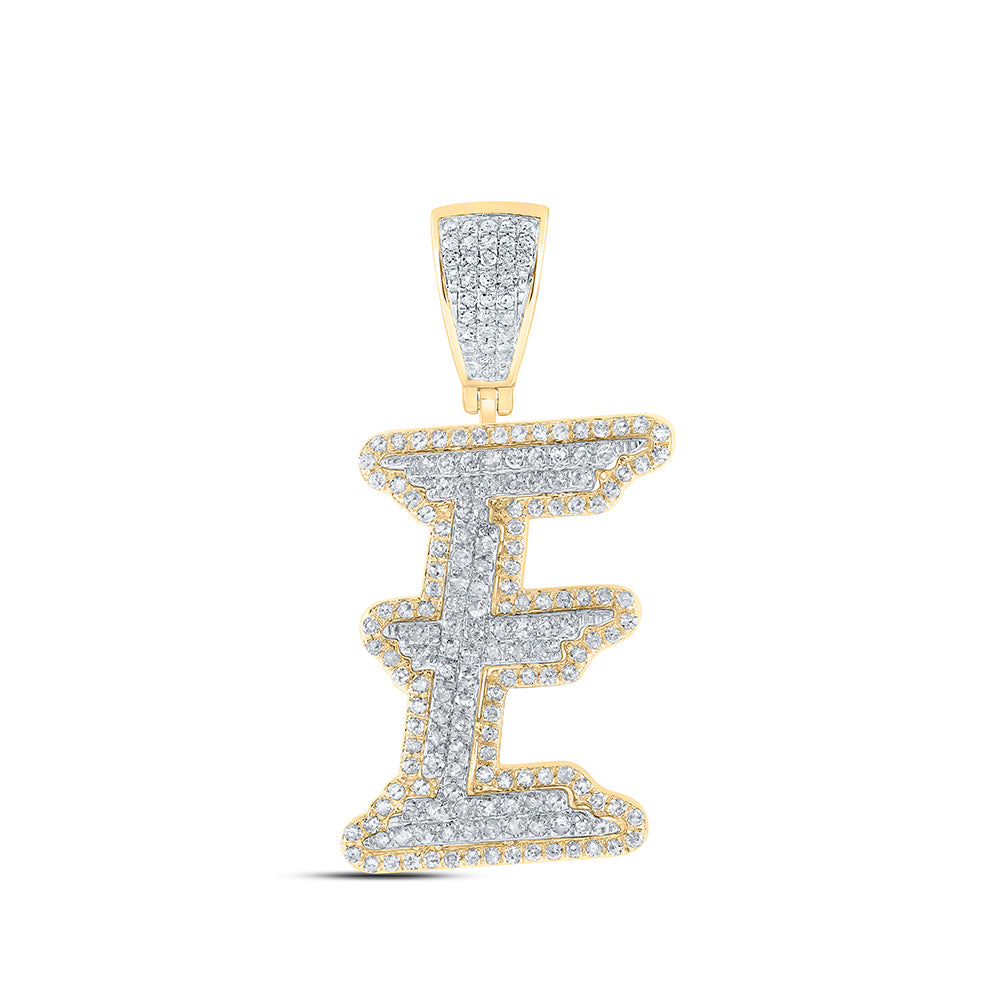 0.95 Ctw Natural Diamond Hiphop Initial Letter Alphabet E Pendant in 10K Yellow White