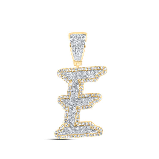 0.95 Ctw Natural Diamond Hiphop Initial Letter Alphabet E Pendant in 10K Yellow White