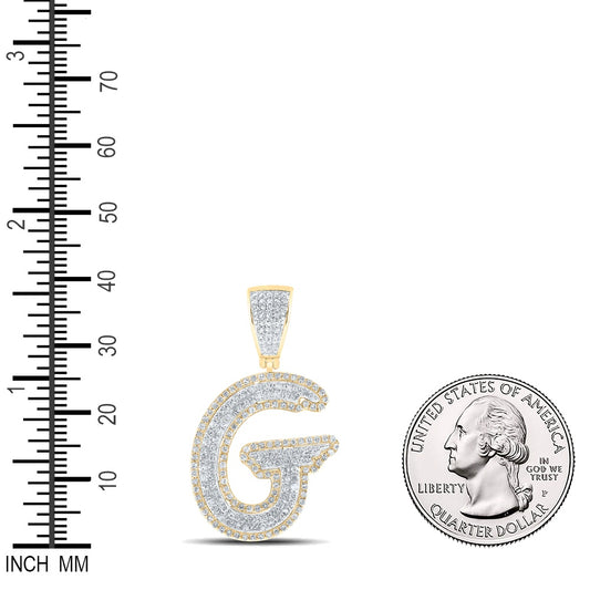 1.01 Ctw Natural Diamond Hiphop Initial Letter Alphabet G Pendant in 10K Yellow White