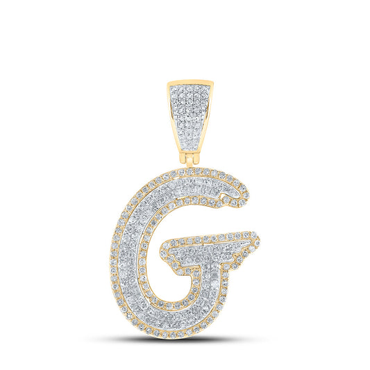 1.01 Ctw Natural Diamond Hiphop Initial Letter Alphabet G Pendant in 10K Yellow White