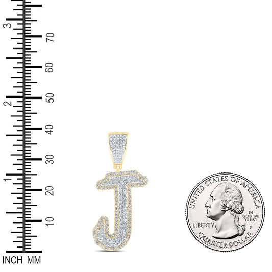 0.85 Ctw Natural Diamond Hiphop Initial Letter Alphabet J Pendant in 10K Yellow White
