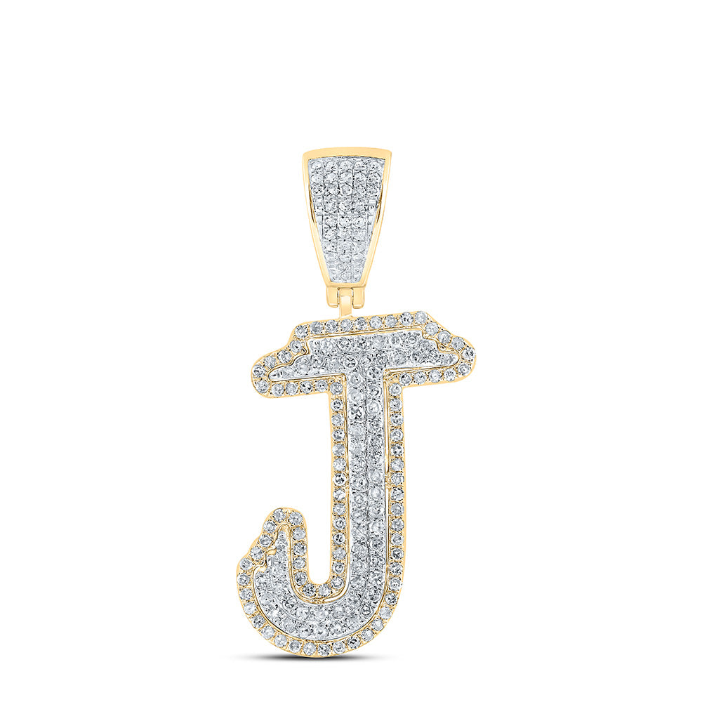 0.85 Ctw Natural Diamond Hiphop Initial Letter Alphabet J Pendant in 10K Yellow White