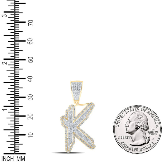 0.96 Ctw Natural Diamond Hiphop Initial Letter Alphabet K Pendant in 10K Yellow White