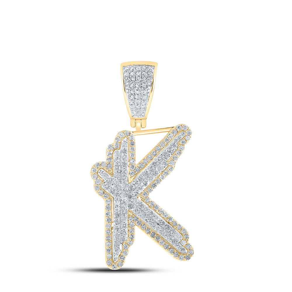 0.96 Ctw Natural Diamond Hiphop Initial Letter Alphabet K Pendant in 10K Yellow White