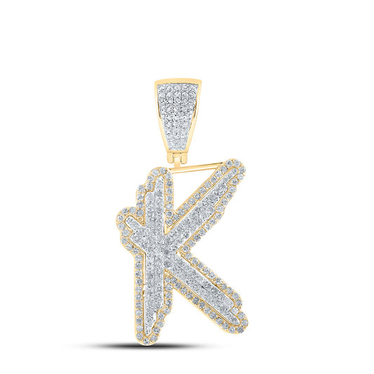 0.96 Ctw Natural Diamond Hiphop Initial Letter Alphabet K Pendant in 10K Yellow White