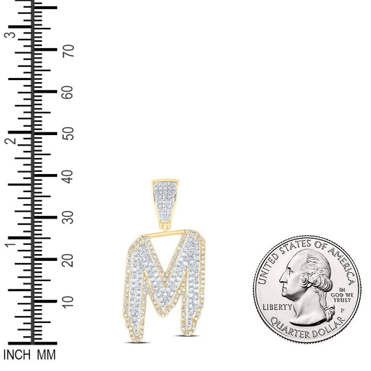 1.22 Ctw Natural Diamond Hiphop Initial Letter Alphabet M Pendant in 10K Yellow White
