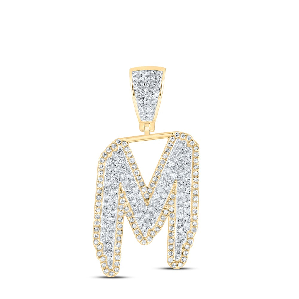 1.22 Ctw Natural Diamond Hiphop Initial Letter Alphabet M Pendant in 10K Yellow White