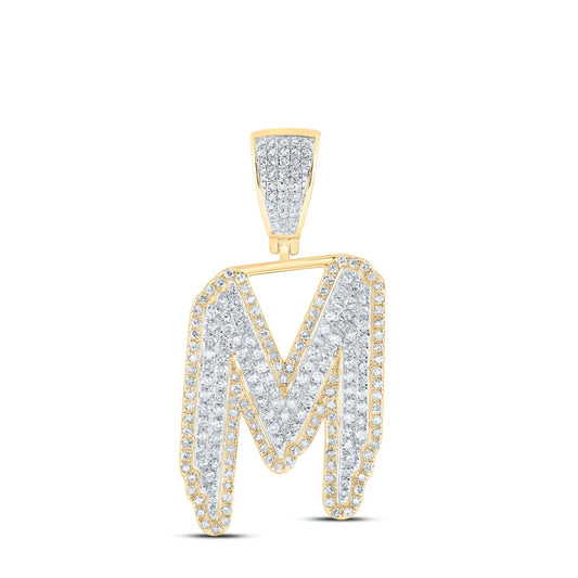 1.22 Ctw Natural Diamond Hiphop Initial Letter Alphabet M Pendant in 10K Yellow White