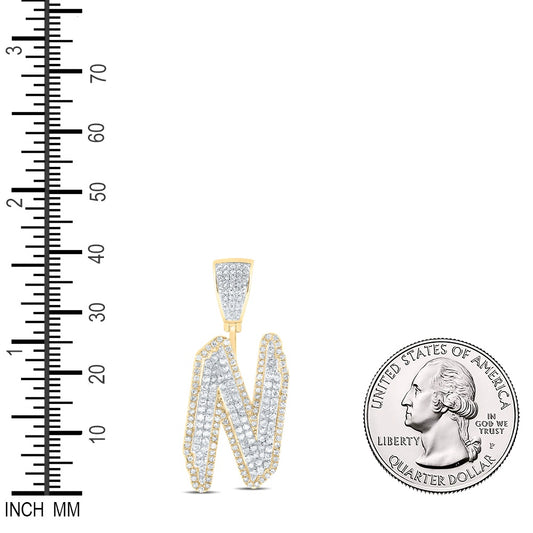 1.07 Ctw Natural Diamond Hiphop Initial Letter Alphabet N Pendant in 10K Yellow White