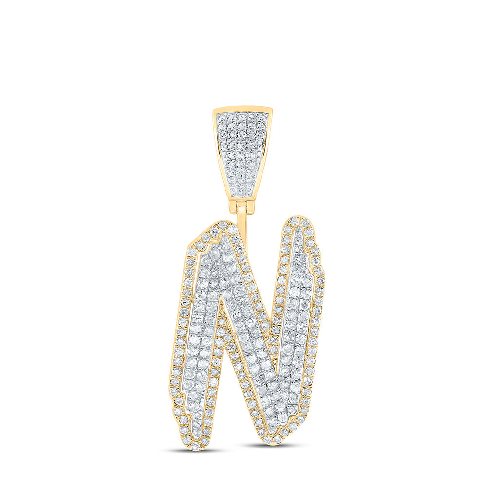 1.07 Ctw Natural Diamond Hiphop Initial Letter Alphabet N Pendant in 10K Yellow White