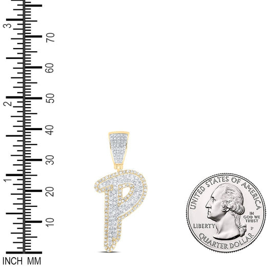 0.83 Ctw Natural Diamond Hiphop Initial Letter Alphabet P Pendant in 10K Yellow White
