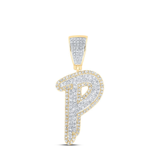 0.83 Ctw Natural Diamond Hiphop Initial Letter Alphabet P Pendant in 10K Yellow White