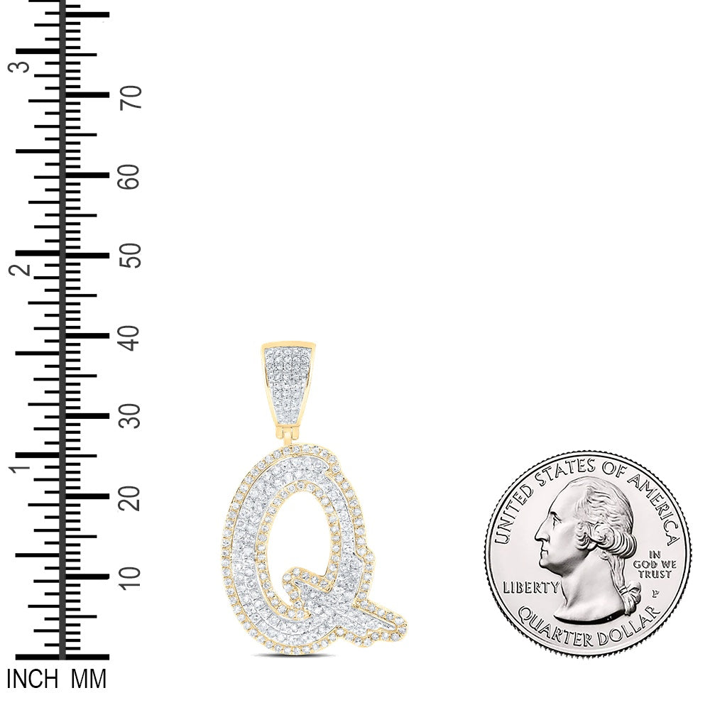 1.01 Ctw Natural Diamond Hiphop Initial Letter Alphabet Q Pendant in 10K Yellow White
