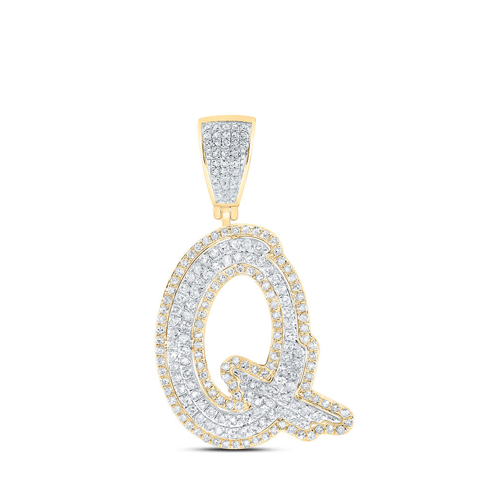 1.01 Ctw Natural Diamond Hiphop Initial Letter Alphabet Q Pendant in 10K Yellow White