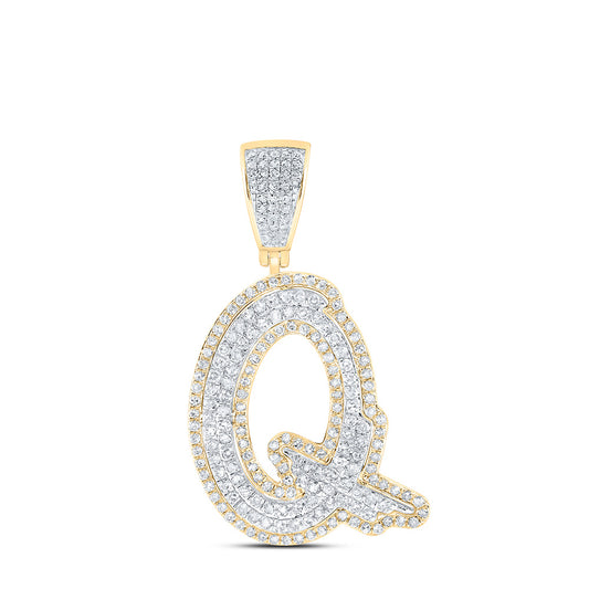 1.01 Ctw Natural Diamond Hiphop Initial Letter Alphabet Q Pendant in 10K Yellow White