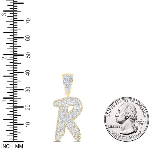 1.02 Ctw Natural Diamond Hiphop Initial Letter Alphabet R Pendant in 10K Yellow White