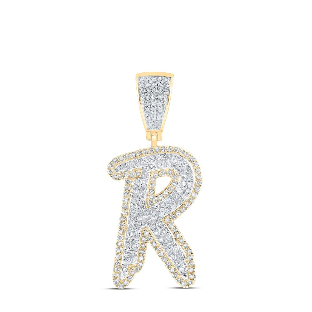 1.02 Ctw Natural Diamond Hiphop Initial Letter Alphabet R Pendant in 10K Yellow White