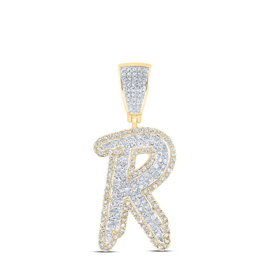 1.02 Ctw Natural Diamond Hiphop Initial Letter Alphabet R Pendant in 10K Yellow White