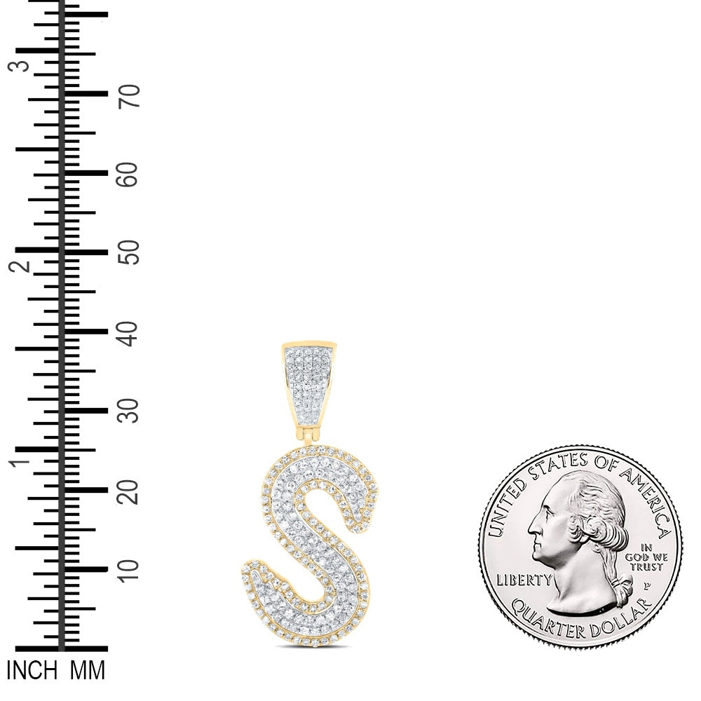 0.93 Ctw Natural Diamond Hiphop Initial Letter Alphabet S Pendant in 10K Yellow White