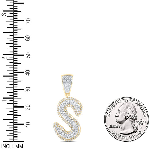0.93 Ctw Natural Diamond Hiphop Initial Letter Alphabet S Pendant in 10K Yellow White