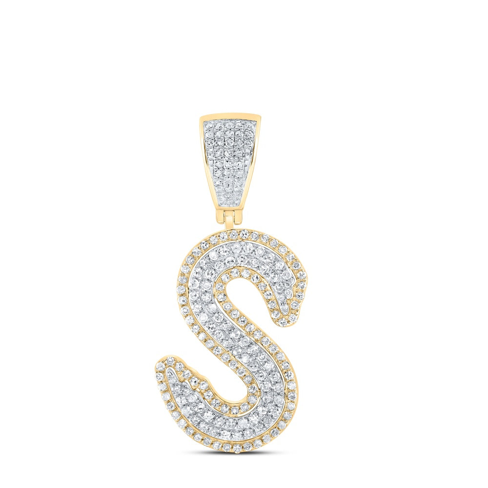 0.93 Ctw Natural Diamond Hiphop Initial Letter Alphabet S Pendant in 10K Yellow White