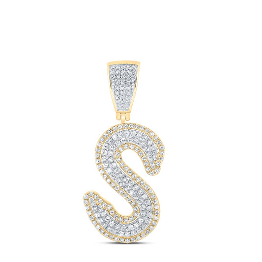 0.93 Ctw Natural Diamond Hiphop Initial Letter Alphabet S Pendant in 10K Yellow White
