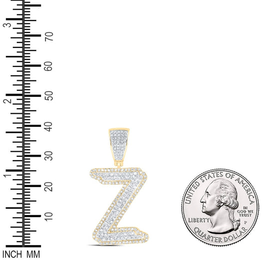 0.98 Ctw Natural Diamond Hiphop Initial Letter Alphabet Z Pendant in 10K Yellow White