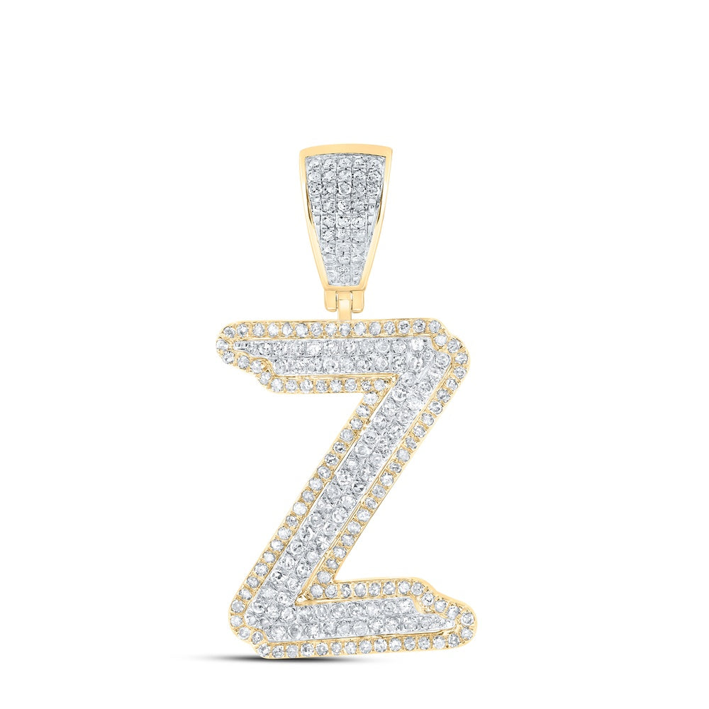 0.98 Ctw Natural Diamond Hiphop Initial Letter Alphabet Z Pendant in 10K Yellow White