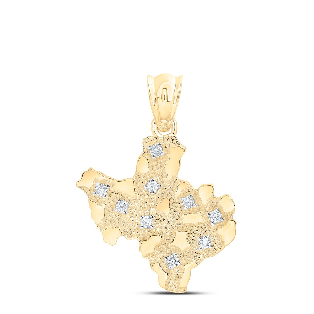 0.58 Ctw Natural Diamond Nugget Texas Map Pendant in 10k Yellow Gold