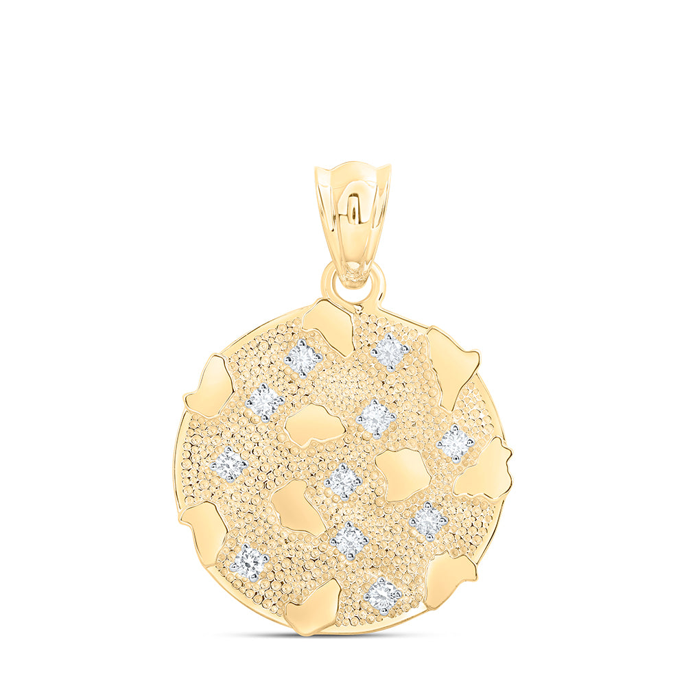 0.76 Ctw Natural Diamond Nugget Round Circular Pendant in 10k Yellow Gold
