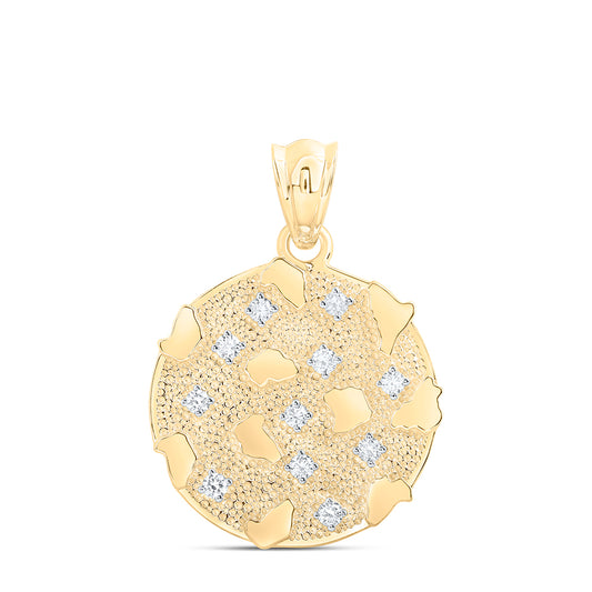 0.76 Ctw Natural Diamond Nugget Round Circular Pendant in 10k Yellow Gold