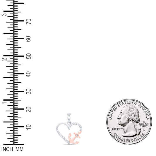 0.08 Ctw Natural Diamond Two Tone Heart Anchor Pendant in Sterling Silver