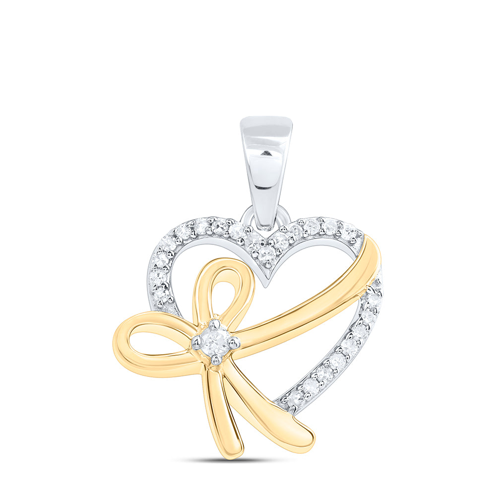 0.08 Ctw Natural Diamond Open Heart Ribbon Pendant in Sterling Silver