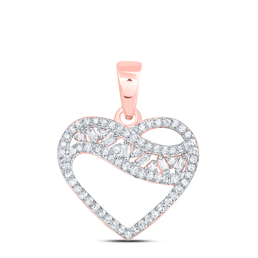 0.24 Ctw Natural Diamond Open Heart Pendant in 10k Rose Gold