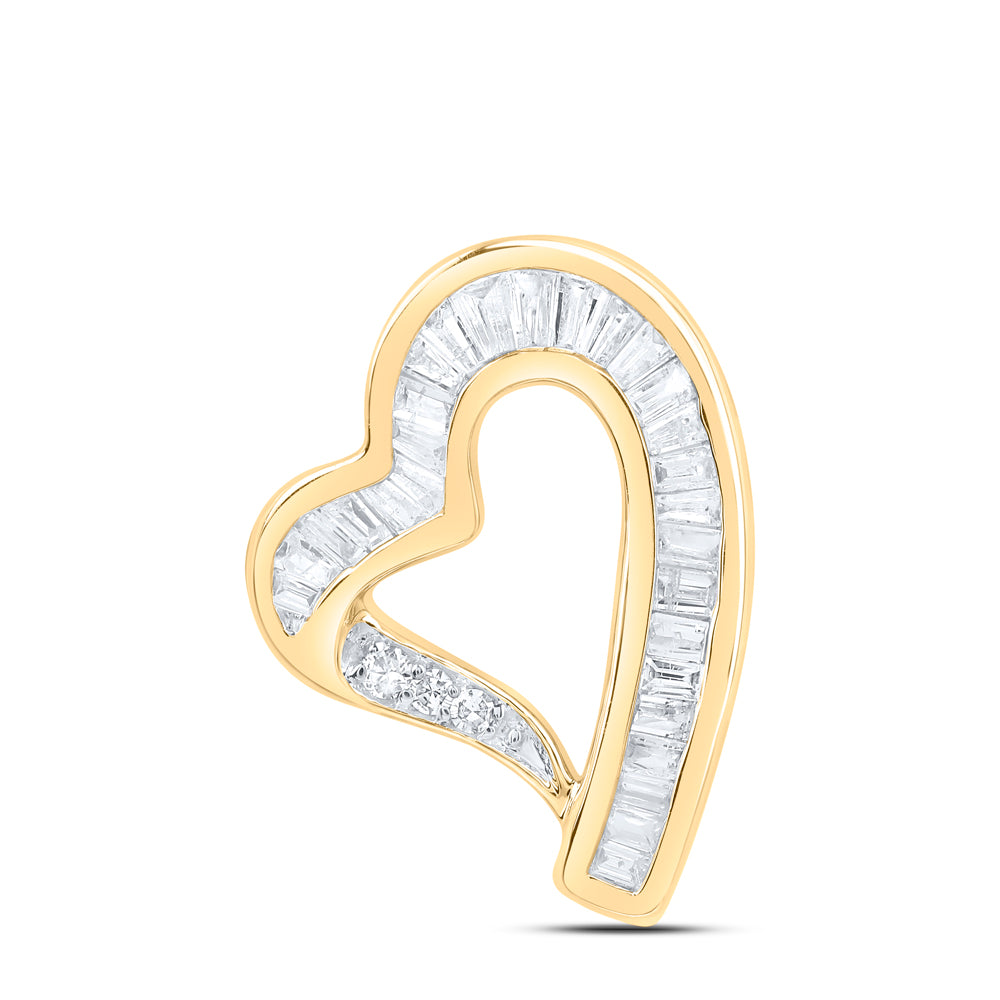0.22 Ctw Natural Diamond Open Heart Pendant in 10k Yellow Gold