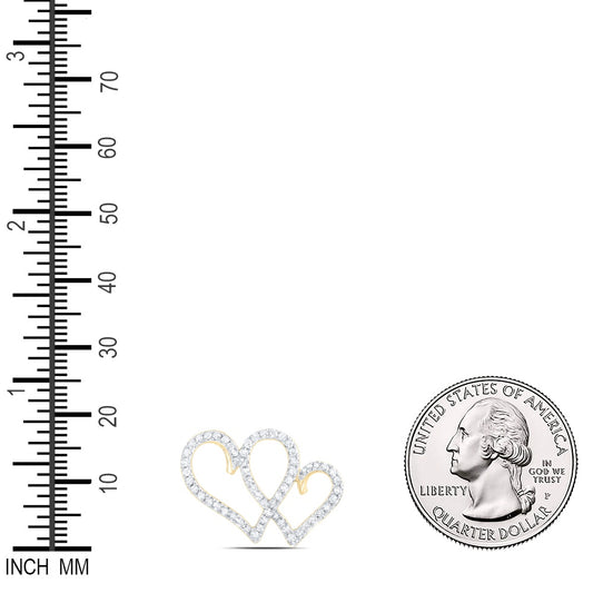 0.34 Ctw Natural Diamond Double Open Heart Pendant in 10k Yellow Gold